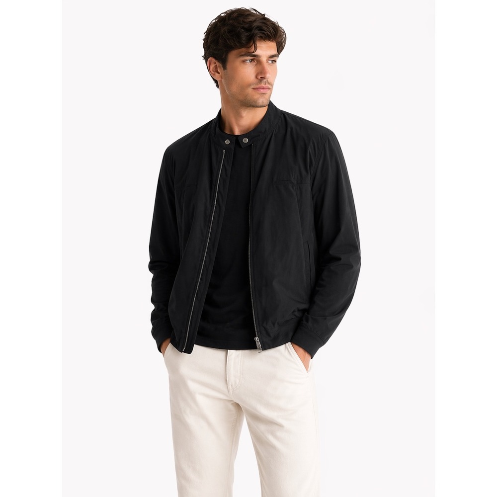 Perry Ellis Bomber Jacket Men XL Black Full Zip Mock Neck Lightweight Minimalist